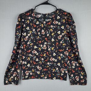 Kontrol J Size L Long Sleeve Smocked Blouse Wildflower Floral Dark Fairy Grunge